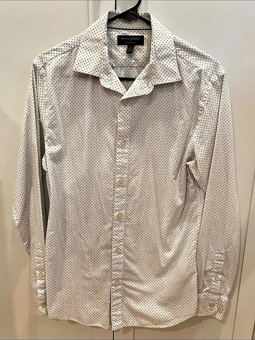 Banana Republic Non-Iron Slim Fit Shirt White & Blue Small Like New